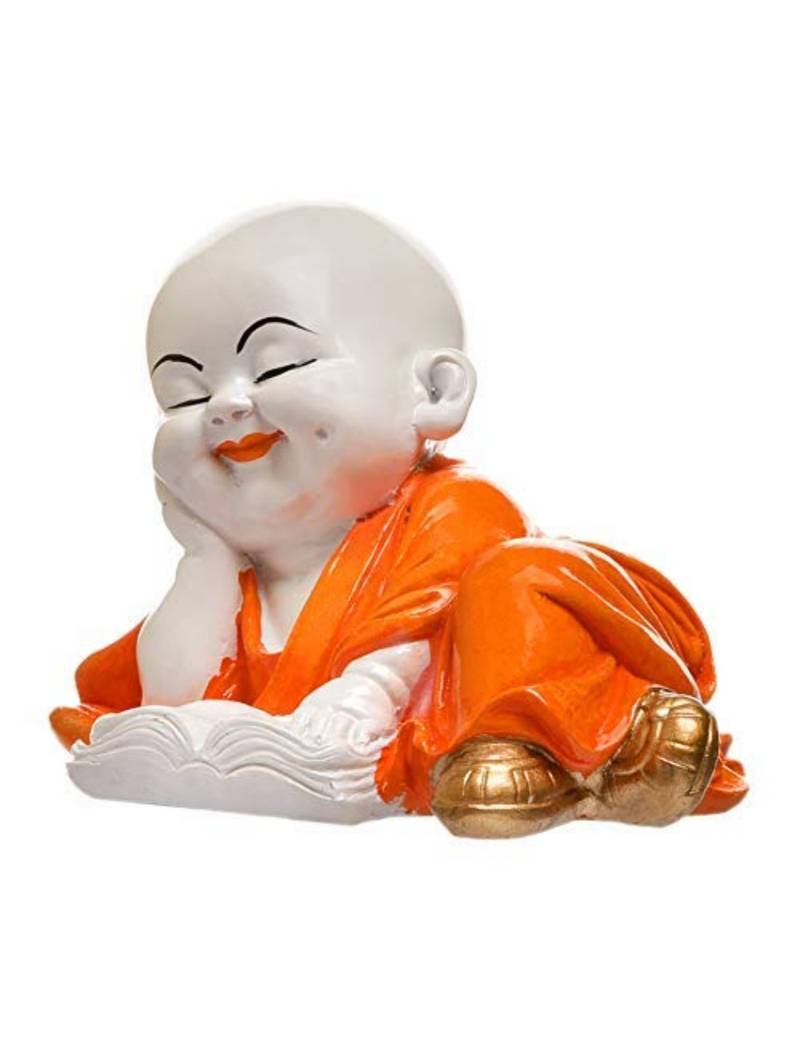 Karigaari India Polyresine Monks Buddha Reading Book Showpiece