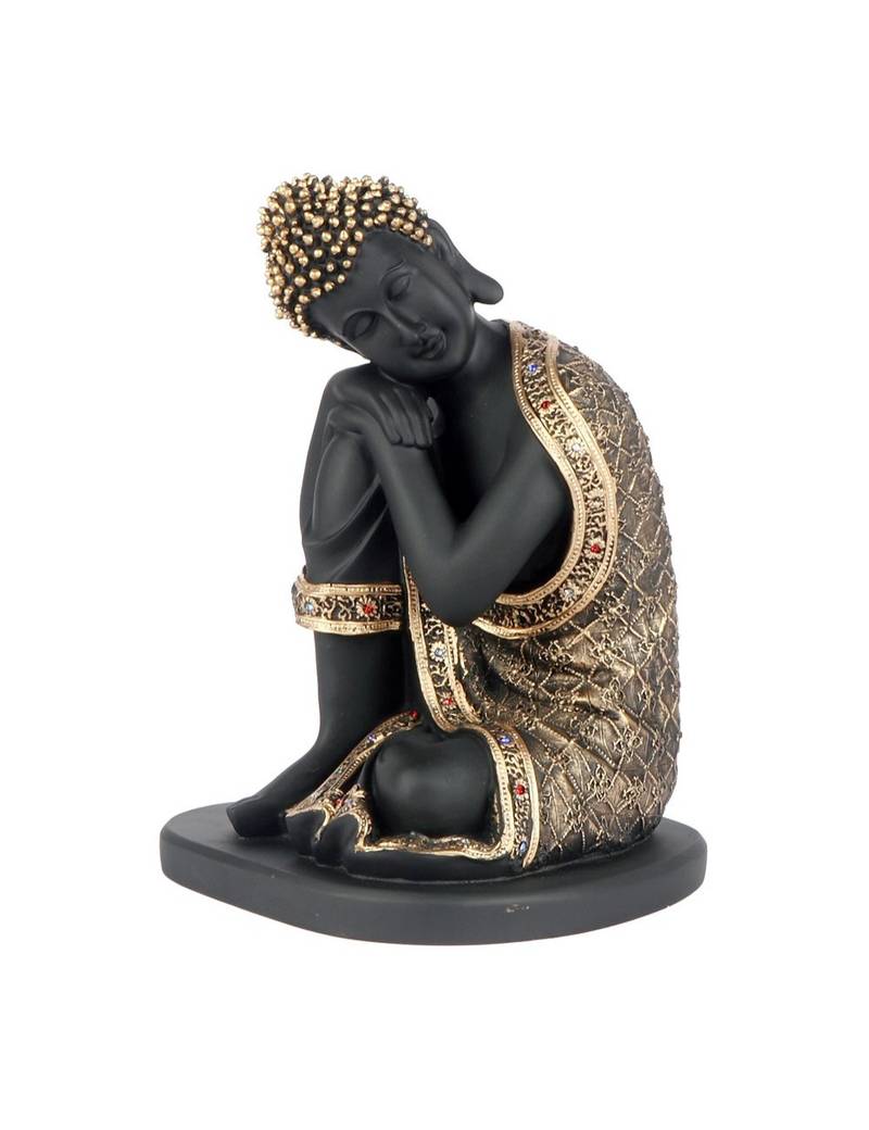 Manisha Idols Antique Gold Seated Thinking Buddha With Dimonds (Black)