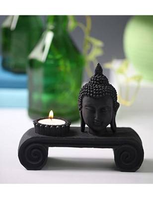 Karigaari India Carving Buddha Tray with Candle Holder Showpiece 1