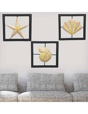 Karigaari India Wrought Iron Set of 3 Designer Wall Hanging Showpiece - Yellow & Pink 1