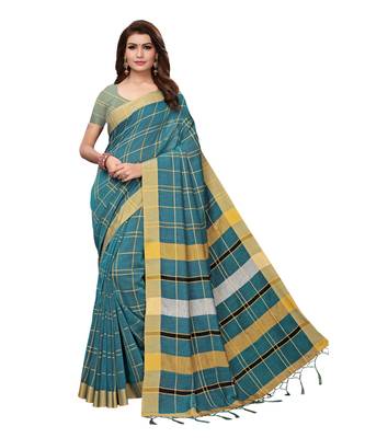 Teal Blue bengal handloom Linen saree with blouse 1