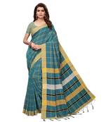 Teal Blue bengal handloom Linen saree with blouse