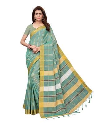 Light Green bengal handloom Linen saree with blouse 1