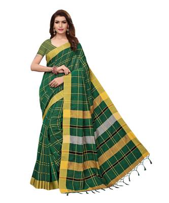 Green bengal handloom Linen saree with blouse 1