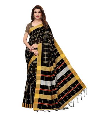 Black bengal handloom Linen saree with blouse 1