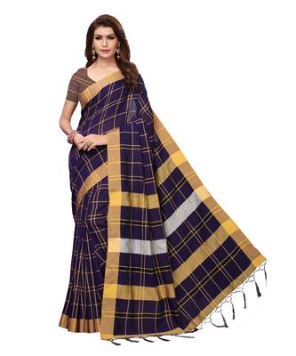 Navy Blue bengal handloom Linen saree with blouse 1