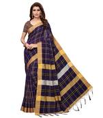 Navy Blue bengal handloom Linen saree with blouse