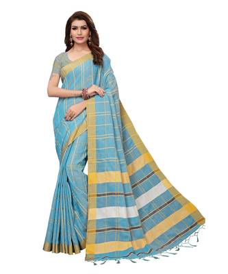 Light Blue bengal handloom Linen saree with blouse 1