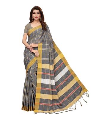 Grey bengal handloom Linen saree with blouse 1