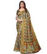 Olive Green floral print Art Silk saree with blouse