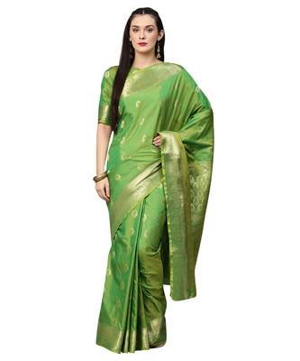 Green banarasi silk Silk Blend saree with blouse 1