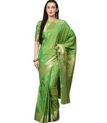 Green banarasi silk Silk Blend saree with blouse
