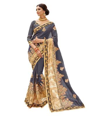 Grey bangalore silk Georgette saree with blouse 1