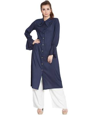 Manah-Bell Sleeves Long Kurti-Blue 1