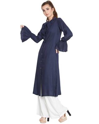 Manah-Bell Sleeves Long Kurti-Blue 2