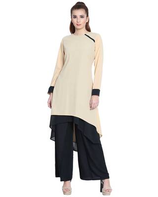 Danya-Double Layered Kurti-Beige-Black 1
