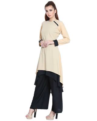 Danya-Double Layered Kurti-Beige-Black 2