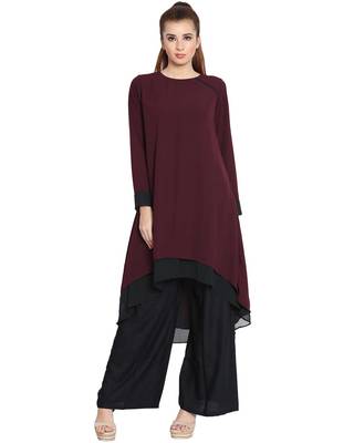 Danya-Double Layered Kurti-Maroon-Black 1