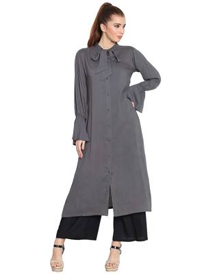 Manah-Bell Sleeves Long Kurti-Grey 1