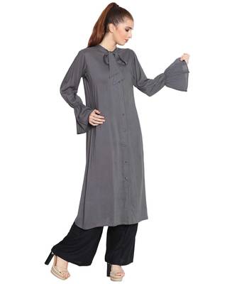 Manah-Bell Sleeves Long Kurti-Grey 2