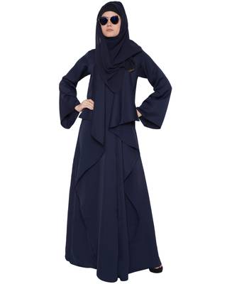 Zeenia-Falling Shrug Abaya-Navy Blue 1