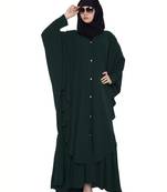 Designer Abaya With Falling Panels And Frilled Bottom- Green