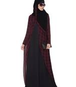 Gorgeus Dress Abaya In Double Layer-Black-Maroon