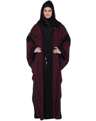 Trendy And Stylish Kaftan With Belt-Black-Maroon 2