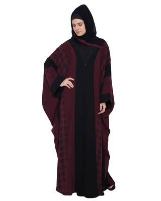 Trendy And Stylish Kaftan With Belt-Black-Maroon 3