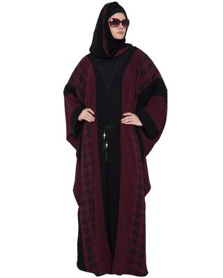 Trendy And Stylish Kaftan With Belt-Black-Maroon 4