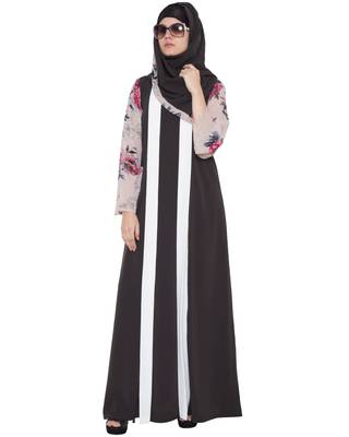 Gorgeus Abaya In Double Layer-Dark Grey-Beige 1