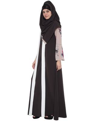 Gorgeus Abaya In Double Layer-Dark Grey-Beige 3