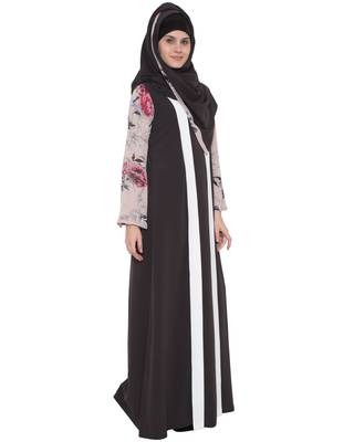 Gorgeus Abaya In Double Layer-Dark Grey-Beige 4