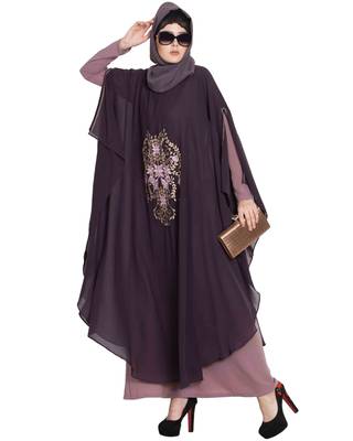 Ecrin- Two Pieces Set-Embroidered Cape With Inner Abaya 1