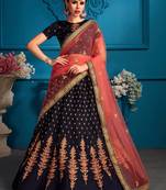 Graceful Navy Blue Resham And Gilter Sequins Embroidered Satin Semi Stitched Bridal Lehenga
