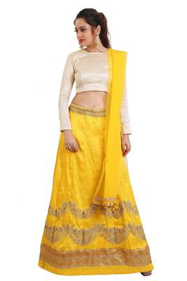 Yellow Mulberry silk Embroidered lehenga Choli with Dupatta 1