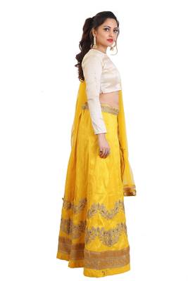 Yellow Mulberry silk Embroidered lehenga Choli with Dupatta 2