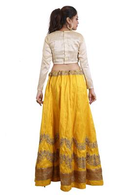 Yellow Mulberry silk Embroidered lehenga Choli with Dupatta 3