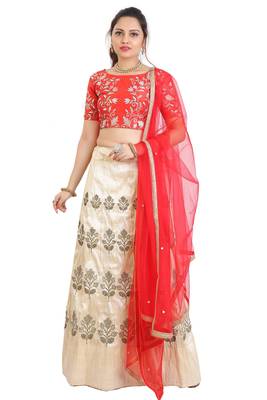 Cream Mulberry art silk Embroidered lehenga with Dupatta 1