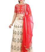 Cream Mulberry art silk Embroidered lehenga with Dupatta