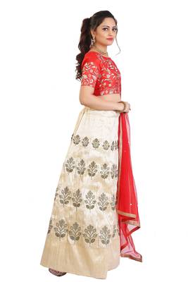Cream Mulberry art silk Embroidered lehenga with Dupatta 2