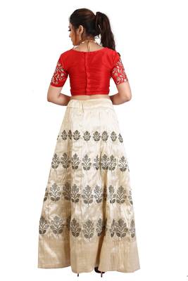 Cream Mulberry art silk Embroidered lehenga with Dupatta 3