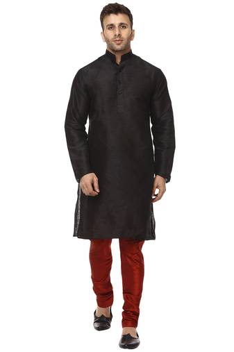 Black Plain Raw Silk Kurta Pajama