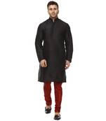 Black Plain Raw Silk Kurta Pajama