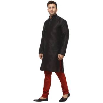 Black Plain Raw Silk Kurta Pajama 2