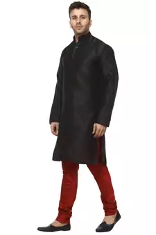 Black Plain Raw Silk Kurta Pajama