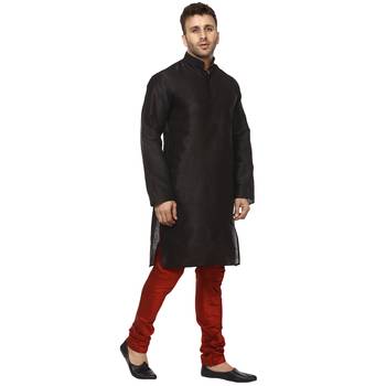 Black Plain Raw Silk Kurta Pajama 3