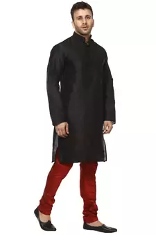 Black Plain Raw Silk Kurta Pajama