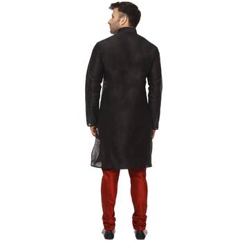 Black Plain Raw Silk Kurta Pajama 4