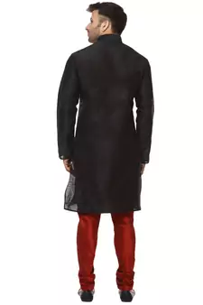 Black Plain Raw Silk Kurta Pajama